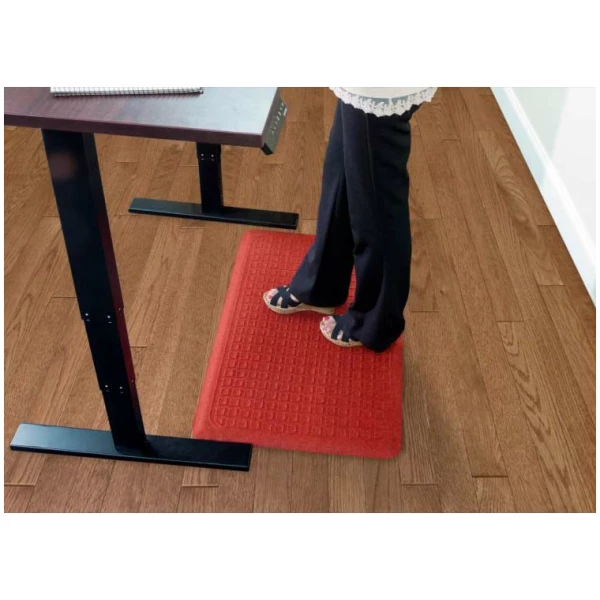 Get Fit Stand Up 2 1 Floormat.com These Get Fit Stand Up Anti-fatigue Mats are ideal for standing desks and other standing work areas. The anti-fatigue indoor mats are designed to provide workers a comfortable surface to stand on for hours and hours. Standing at your desk can burn up to 40% more calories while reducing neck & back pain. Do it for your health Get Fit with these Stand Up Anti-fatigue Mats. <ul> <li>100% solution-dyed polypropylene top surface will not fade</li> <li>5/8” thick closed cell Nitrile blended cushion</li> <li>Beveled borders will not crack and curl</li> <li>Made in the USA</li> </ul>