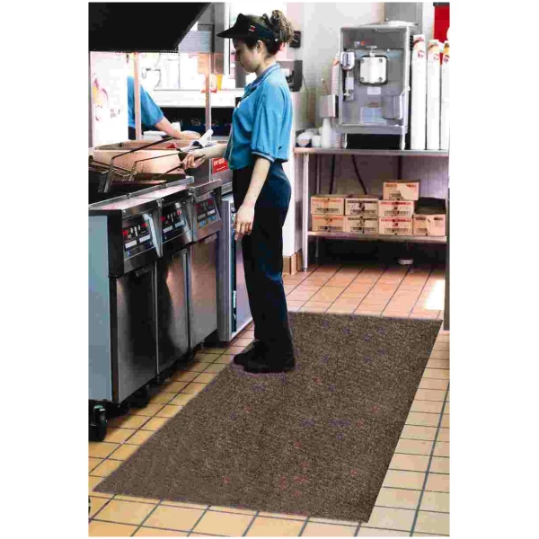 grip rock super g mats Floormat.com Extremely slip-resistant floor mats for wet, oily and greasy floors, ramps, stairs, walk-in freezers and other slippery surfaces <ul> <li>Made with crushed garnet and ceramic beads for secure footing</li> <li>Backing restricts creeping</li> <li>Low profile eliminates tripping hazard and allows it to be placed under thresholds</li> <li>Resists fungal & bacterial growth</li> <li>The Grip Rock mats are 3/8" thick</li> <li>They are 3' wide and can be purchased per lineal ft as well (3' x 3' for example)</li> </ul> <h2>Grip Rock and Super G slip-resistant safety mats are:</h2> <ul> <li>Slip-resistant in water, grease, and oil</li> <li>Extremely tough and durable</li> <li>Flexible even in freezing temperatures</li> <li>Lightweight and thin (1/8 inch thick, a 3' x 10' is only 25 pounds)</li> <li>No installation needed</li> <li>Easy to handle, clean, and maintain</li> <li>The regular version has a tacky polyurethane backing that is especially conducive to temporary floor adhesion and slip resistance. It is meant to be removed and cleaned and moved around as necessary.</li> </ul> Order either online below. Standard width is 3 feet to a maximum length of 40 feet. <strong>Grip Rock slip-resistant floor mat</strong> has a unique surface, incorporating round textured ceramic beads and crushed garnet to minimize slipping while facilitating easy cleaning. Grip Rock safety mats are designed to be slip-resistant in wet, hazardous areas including walk-in freezers, wet and slippery ramps, and stairs indoors or outdoors. Grip Rock safety mat is constructed of rugged components: <ul> <li>Tacky and durable polyurethane backing to prevent hydroplaning - mat stays put</li> <li>A middle layer of fiberglass that prohibits tearing and increases strength</li> <li>A durable top layer of ceramic beads and crushed garnet in a polyurethane matrix</li> <li><strong>Super G</strong> has the same basic properties of Grip Rock but has a special abrasive top surface designed specifically for use in kitchen fry areas, work stations, garages and production areas in factories that are often greasy, oily and dangerous.Super safety mat is constructed of rugged components: <ul> <li>Tacky and durable polyurethane backing to prevent hydroplaning - mat stays put</li> <li>A middle layer of fiberglass that prohibits tearing and increases strength</li> <li>A durable top layer of crushed garnet in a polyurethane matrix</li> </ul> </li> </ul>  