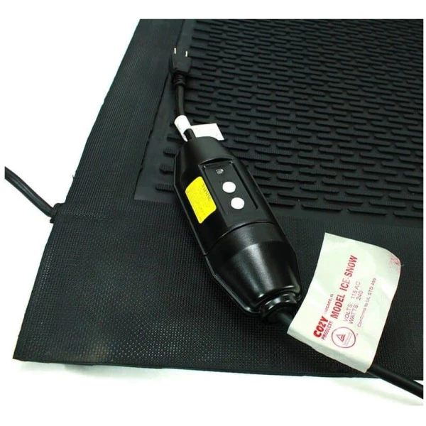 ice away heated mats 3 Floormat.com The <strong>Ice-Away™</strong> <strong>snow & ice melting mat, </strong>formerly known as the Greener Heat™ Heated Door Mat combines a rugged, non-slip outdoor mat with a snow-melting system that keeps entrances safe from the harsh winter environments. The Ice-Away™ snow & ice melting mat provides safer footing during snowy winter months by melting snow and slush for pennies a day. Additionally, they provide radiant heat indoors, helping reduce heating costs while providing warmth and helping to dry the floor during winter months. <strong>Features & Benefits</strong> <ul> <li>Product Dimensions: 35" L x 33" W x 0.5" thick</li> <li>Keep up with snow as fast as it falls and forget about constant shoveling and salting sidewalks.</li> <li>Prevent dangerous & icy conditions. Avoid slip-and-fall injuries</li> <li>240 watts</li> <li>Weight: 17lbs, Power Density: 40 Watts per square foot, In-Line Safety Device/Power Cord Service Voltage 120 Vac ELCI trip level 27 mA</li> <li>G.F.C.I. attached to the 15 foot cord.</li> <li>produces a 40 to 50 degree Fahrenheit rise in surface temperature over the ambient temperature, melting snow and ice 24/7</li> <li>Economical, using only 35 watts per square foot.</li> <li>The molded rubber mat features heavy-duty construction that is made to last for years.</li> <li>Will help prevent thick ice build up when properly used. Designed to stay on all winter, the mat may also be used without power in warmer periods, making a very nice entrance mat all year round.</li> <li>These heated entrance mats are an ideal size for residential use – use outdoors to melt snow and ice, or indoors as a heat source in non heated areas.</li> </ul> <b>Outdoor Uses</b> <ul> <li>Entry Ways</li> <li>Porch</li> <li>Around Hot Tub</li> <li>Decks</li> <li>Ramps</li> <li>Loading docks</li> <li>Hospitals</li> <li>Nursing Homes</li> <li>'Handicap-accessible structures</li> <li>Hotels</li> <li>Schools</li> <li>Churches</li> <li>Private homes</li> </ul> <b>Electrical & Approvals:</b> <ul> <li>115VAC, 120W</li> <li>ETL Listed</li> <li>Conforms to UL Std 499</li> <li>Certified to CAN/CSA Std C22.2 No. 46</li> </ul> <h3 class="spotlight">Photo shows the Heated Door Mat in 10°F. weather, and 6" of fresh snowfall</h3> <form action="https://www.aitsafe.com/cf/addmulti.cfm" method="post"></form>