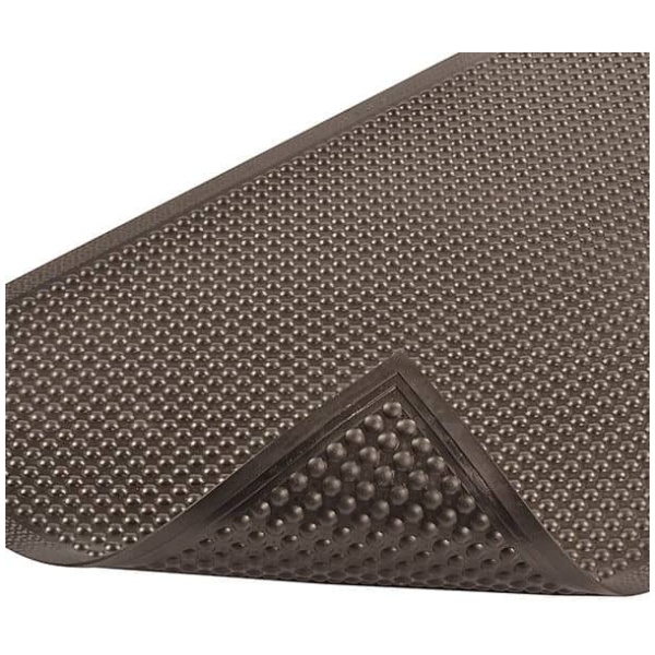 447 P2 BL Floormat.com Comfort-Eze™ is constructed with a unique solid rubber design that stimulates worker comfort and promotes product longevity. Offset bubbles on both the top and bottom of the mat provides flex and creates airflow resulting in maximum comfort for workers required to be on their feet for long periods of time. Competitive products feature only a flat or hollowed bottom which reduces the comfort of the mat. Although intended for use in dry environments, the top surface design is easy to wipe clean and the durable rubber compound is highly resistant to many cleaners and disinfectants so occasional spills can be cleaned up quickly and easily. Molded beveled edges on all four sides eliminates trip hazards by allowing for easy access onto and off the mat. <ul> <li>Long-lasting rubber compound</li> <li>Bubbles are molded on and offset on the top and bottom of the mat to maximize flex and create air flow, all to enhance the ergonomic benefit</li> <li>Durable rubber top surface easy to wipe clean using most cleaners and disinfectants</li> <li>All 4 sides feature a molded beveled border</li> </ul>