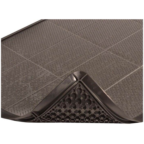 580 P2 BL 1 Floormat.com Sorb Stance™ is the first modular anti-fatigue mat designed specifically for combined use with a sorbent pad in environments where pooling liquids can create a safety hazard. Made from a 100% Nitrile rubber compound, Sorb Stance™ is extremely resistant to chemicals, cutting fluids, oils and greases commonly found where sorbent pads are used. This unique mat offers anti-fatigue relief utilizing a raised footing system design on the underside of the mat that provides cushioning comfort and aeration. <ul> <li>100% Nitrile rubber compound for extreme resistance to chemicals, cutting fluids, oils, and greases</li> <li>Available in both stock sizes and on-site custom configurations</li> <li>A raised footing design on the underside of the mat provides cushioning comfort and aeration</li> <li>Molded beveled borders allow for easy access on to and off of the mat</li> <li>A recessed top surface acts as a tray that holds the sorbent pad and traps liquids</li> <li>The tray top surface has a series of molded pins that grip and hold the sorbent pad in place</li> <li>Designed to comfortably accommodate a standard 30” wide sorbent pad. (Inside tray width – 32”)</li> </ul>
