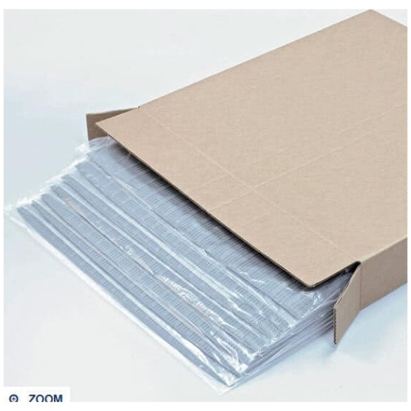 A cardboard box with a plastic sheet inside.