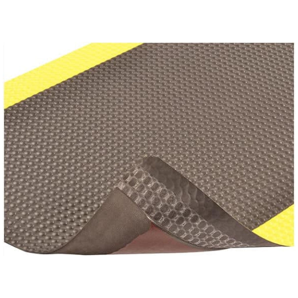 A black and yellow mat with a yellow stripe.