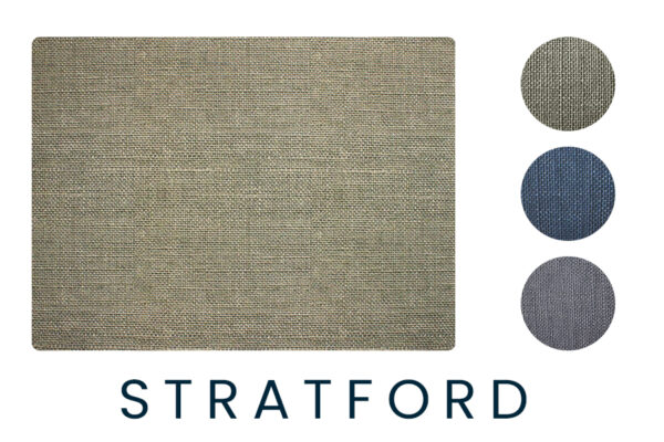 A sample display of a Desk Chair Mat with three color swatches.