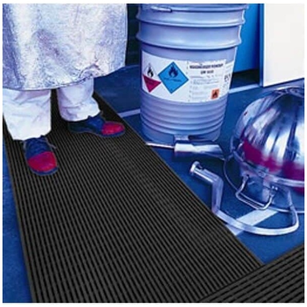 A person is standing next to an Ergorunner Floor Mat.