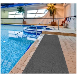 Frontier in place Pool Side grey website Floormat.com A heavy duty rubber mat that absorbs the crush of free weights and exercise equipment while protecting the floor. <ul> <li>Tough Rubber keeps mat from buckling or curling</li> <li>Textured top surface for slip-resistant trac­tion</li> <li>4' X 6' SIZE</li> <li>Can be used in horse stables and trailers</li> </ul>