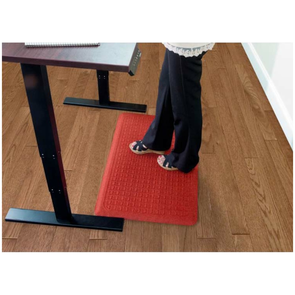 A woman on a desk mat.