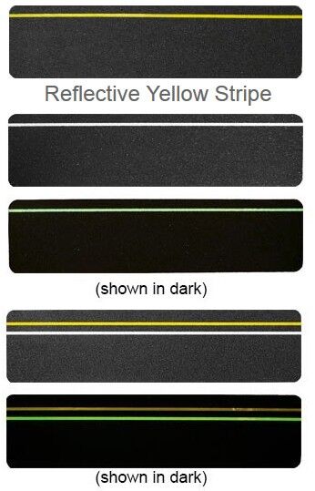The reflective yellow stripe on the Specialty Step Tread is shown in different colors. (Product Name: Specialty Step Tread)