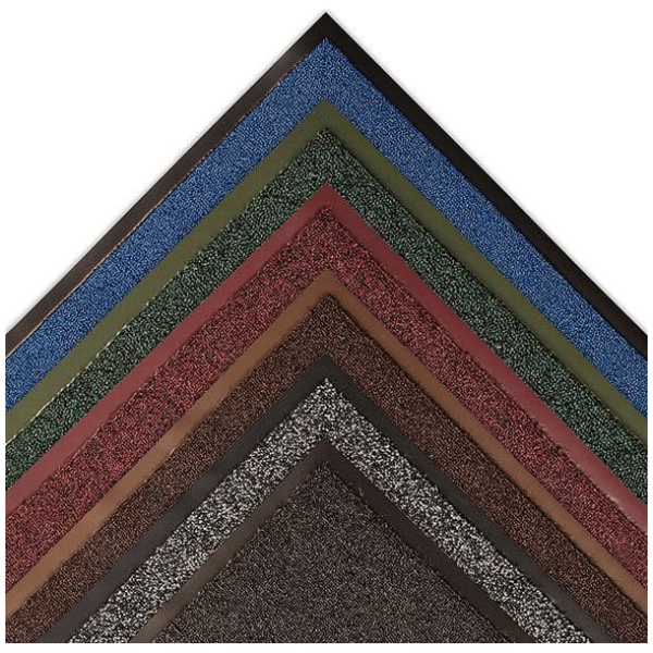A set of colored door mats on a white background.