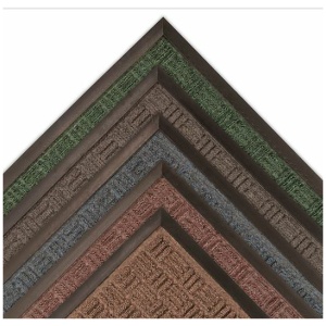 Four different colored door mats on a white background.