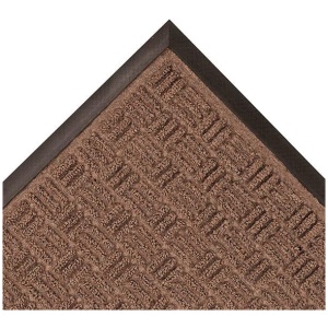 A brown doormat with a black border, Portrait Floor Mat.