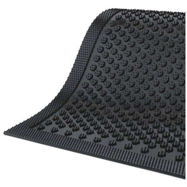 Safety Scrape Slip Resistant Mat 2 Floormat.com This indoor/outdoor slip-resistant safety mat has a molded grip-surface that effectively scrapes tough dirt and grime off shoes and provides an excellent anti-slip surface. The mat is UV stable and available in a cleated backing. <ul> <li>Durable Nitrile Rubber construction</li> <li>Earth-friendly with 20% recycled rubber content</li> <li>Recommended for use in locker rooms, outside of entrances and grocery store produce areas</li> </ul>