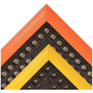 A black, orange and yellow rubber mat.