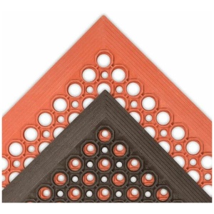 A pair of orange and brown mats on a white background.