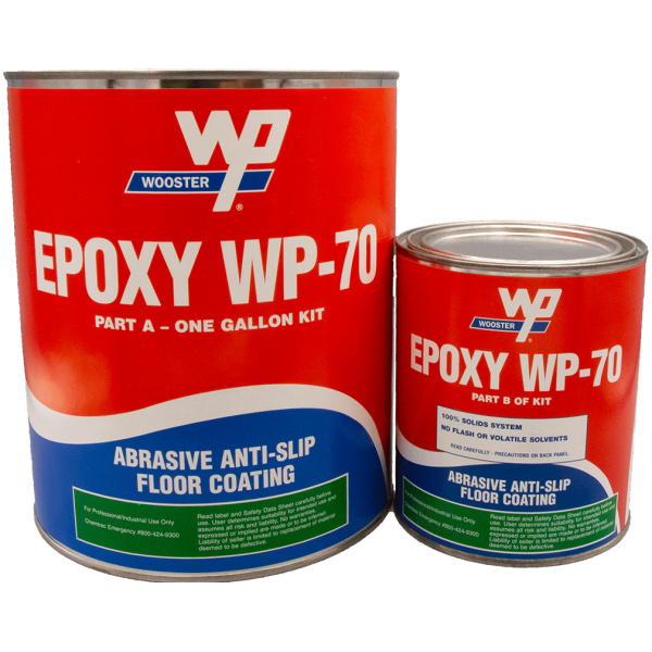 WP70 1000x800 1 Floormat.com <h3>Abrasive Anti-Slip Floor Coating</h3> Two-part anti-slip epoxy system for heavy duty use. A stiff product that must be applied with a trowel and squeegee, which comes in the kit. Product can be applied to wood, metal, concrete or almost any other clean dry surface. Great for industrial and other applications where a heavy anti-slip epoxy coating is needed. For industries such as breweries, canneries, off-shore drilling platforms. Renews damaged ramps and floors in one coat. <ul> <li>NO FLASH OR VOLATILE SOLVENTS LOW VOC</li> <li>Chemical, solvent and water resistant</li> <li>Meet OSHA and ADA standards</li> <li>Meet ASTM slip resistance requirements</li> <li>Kit includes epoxy, trowel, and squeegee</li> </ul>