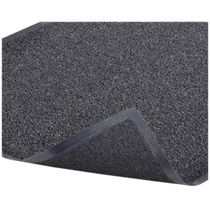 A gray door mat on a white background.