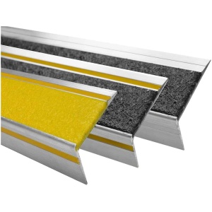 Bold Step Aluminum Renovation Stair Treads in yellow and silver.