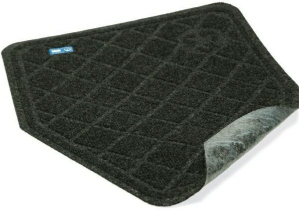 Quilted charcoal gray floor mat with non-slip backing and CleanShield™ Urinal Floor Mat technology.