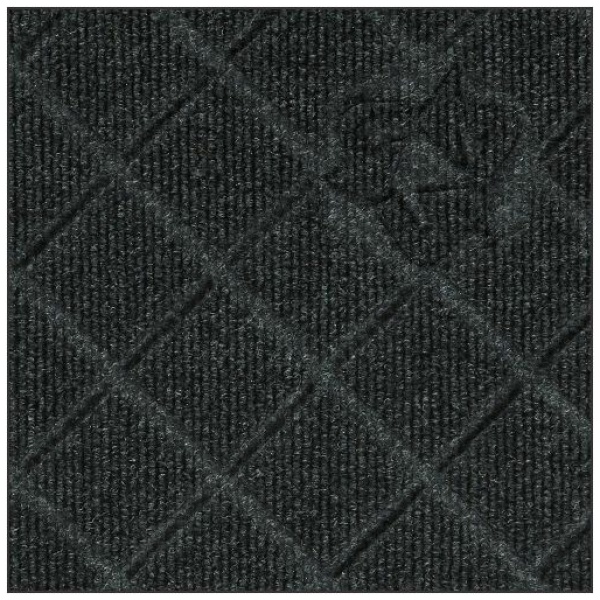 A diamond-patterned CleanShield™ Urinal floor mat in black.