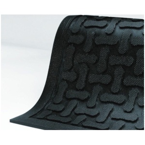A Comfort Scrape Floor Mat, a black mat with a pattern on it for floor scraping.