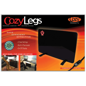 cozy legs 1 Floormat.com This is our Best-Selling Foot Warmer™ heated mat warms up to an intense 150°F while using the same electricity as a light bulb! Safe and economical – using one tenth the energy of dangerous space heaters. <ul> <li>It powers on just 120 watts; 92% less than a standard 1,500 watt space heater</li> <li>TUV Listed - meeting strict safety standards</li> <li>Warms feet directly through shoes or boots</li> <li>Perfect for under desks & standing workstations</li> <li>May be used to melt snow from boots, leaving them warm & dry</li> </ul> The Super Foot Warmer™ is a heated mat that warms up to an intense 150°F while using only a little more electricity as a standard light bulb! From doorways to under the desk, the Super Foot Warmer provides the needed warmth to keep others comfortable & content.