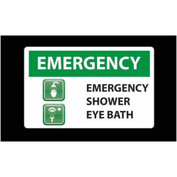 Emergency shower eye bath sign with Safety Message Floor Mats.