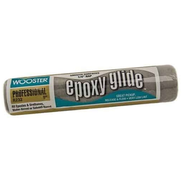 epoxy roller Floormat.com Proprietary, dark Gray, shed-resistant fabric for all epoxies and urethanes. Great pickup, release and flow for fast results. Green double-thick polypropylene core resists water, solvents and cracking. 4 inch length has a clear, single-ply polypropylene core. 9in roller cover epoxy glide. Great pickup, release and flow for fast results. Proprietary, dark Gray, shed-resistant fabric for all epoxies and urethanes.