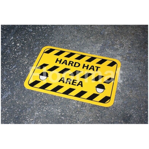 fm09 hard hat area sign1 Floormat.com Floormat.com warehouse signs are durable, self-adhesive signs constructed from industrial grade plastic. Intended for use in factory warehouses and buildings where restrictions and safety notifications need to be highlighted.