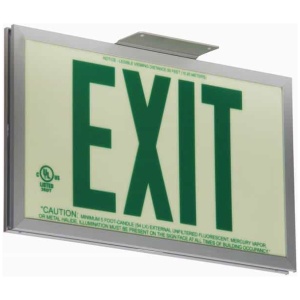 An exit sign mounted on a wall.