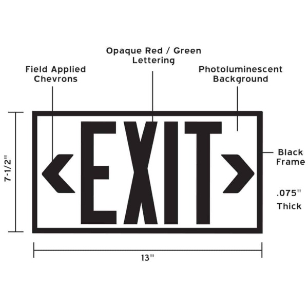 glo brite exit sign aluminium dimensions Floormat.com Glo Brite® P50 Exit signs are now available in aluminum to provide a more formal, front office look. Glo Brite® photoluminescent signs are the intrinsically safe, zero energy, environmentally friendly solution for marking your emergency evacuation routes. Engineered with photoluminescent material that absorbs and stores LED, fluorescent, metal halide or mercury vapor light, Glo Brite® signs create clear, brightly glowing egress pathways during emergency blackout or smoky conditions.