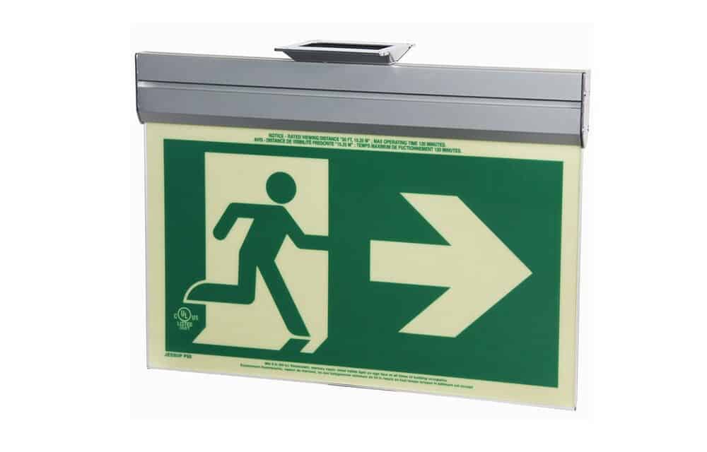 Glo Brite® P50 ECO Acrylic Exit Signs with arrow pointing towards exit.