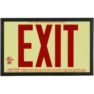 A Glo Brite® P50 ECO Acrylic Exit Signs in a black frame.