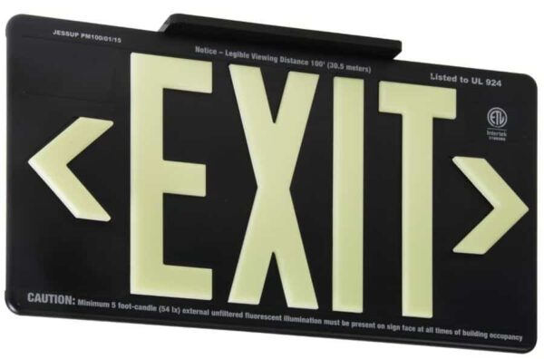 An Glo Brite® P100 Exit Signs, Aluminum Frame with Glo Brite® P100 technology.