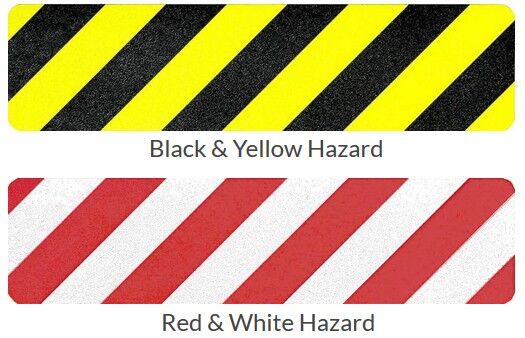 Specialty Step Tread with Specialty Step Tread in black, yellow, red, and white.