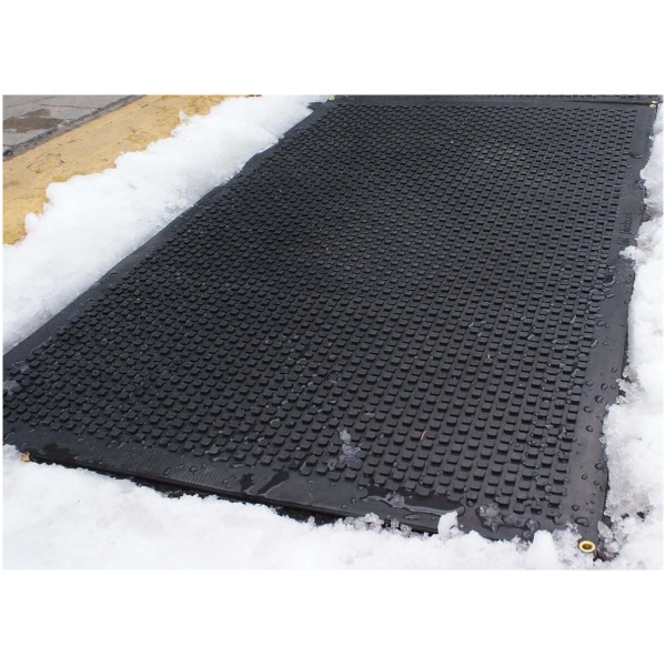 hot blocks stair treads 02 Floormat.com Dry, safer footing at your entrances. <b>(GFCI Power Cord not included.)</b> <ul> <li>UV Protected anti-slip heated rubber mats are built tough and solid enough to be used on driveways, and high traffic areas.</li> <li>All HOT-blocks mats have waterproof, inter-connectable screw type connectors, to prevent water infiltration.</li> <li>GFCI Power Cord not included.</li> </ul> <h2>Heated Carpet Mats Melt Snow & Ice w/o Shoveling or Chemicals</h2>   Our industrial-quality, snow melting entrance mat is an electrically heated carpet mat designed to prevent snow and ice accumulation around your facility's entryway. The mat is constructed with heavy duty weatherproof olefin fiber so it can endure the harshest of winter elements while providing your facility with the look of a sleek, carpeted entrance mat. The Entrance Mat plugs into any standard 120V outlet generating heat to melt snow at a rate of 2 inches per hour. The ribbed carpet surface captures salt and dirt from the bottoms of shoes, so you can prevent dangerous slip and fall accidents outside your facility, while keeping the mess from being tracked inside. Turn the mat on before or after a snow fall and watch the mat melt snow on contact--no more shoveling, salting, or slipping! Logo printing is available (please call us). Choose from three sizes to meet the needs of most commercial entrances – 24 in. x 36 in., 30 in. x 48 in. or 40 in. x 60 in. <b>HeatTrak Snow Melting Carpet Mat Specifications</b>: <ul> <li>Color: Black</li> <li>Surface Material: High UV Olefin Fiber</li> <li>Cord Length: 6 Foot</li> <li>Warranty: 2 Years</li> <li>Total Thickness: 0.5 inches</li> </ul> <b>Snow Melting Carpet Mats</b>