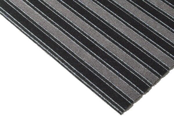 A Legacy Floor Mat with black and grey stripes on a white background.