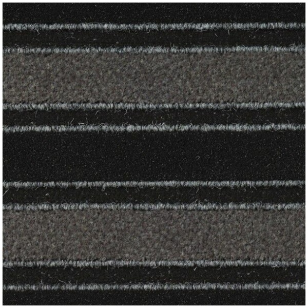 A close up of a black and grey stripe Legacy Floor Mat.