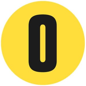 A circle of yellow and black Letter and Number Floor Markers.