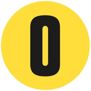 A circle of yellow and black Letter and Number Floor Markers.