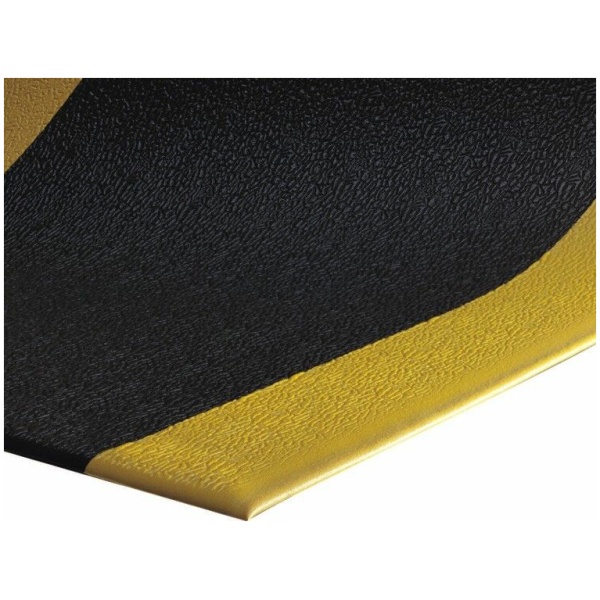 scyellowborder Floormat.com <div id="content_description" class="ty-wysiwyg-content content-description"> <div> Sure Cushion floor mats insulate against the cold and reduces noise levels. This 2 foot x 3 foot anti fatigue mat is constructed of ribbed, 3/8 inch PVC foam which is resistant to most chemicals and easy to clean. Sure Cushion floor mats provides floor protection and fatigue safety at an affordable cost. This cushion mat is black with a yellow border on both sides. </div> </div>