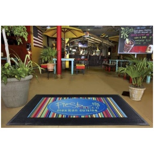 A SuperScrape Impressions Logo Floor Mat with a restaurant logo.