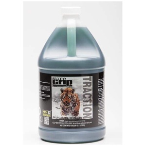 A gallon of Sure Grip Traction Degreaser with a tiger on it.