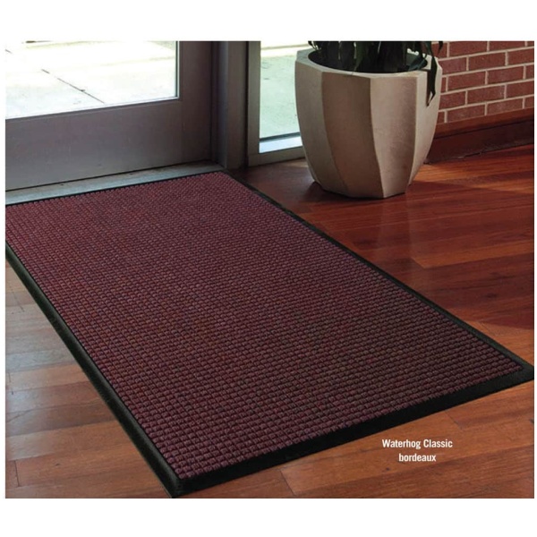 waterhog classic 6 Floormat.com Perfect for most applications inside or out, Waterhog Classic's unique design makes it revolutionary. The raised rubber "water dam" border traps dirt and water, keeping them off carpet and floors. <ul> <li>24 oz.sq/yd solution-dyed polypropylene fabric is highly stain resistant</li> <li>SBR rubber backing contains 20% recycled rubber content</li> <li>3/8" thick bi-level surface effectively removes and stores dirt and moisture beneath shoe level between cleanings</li> <li>Rubber reinforced face nubs prevent pile from crushing extending performance life of product</li> <li>Unique "Water Dam" allows the Waterhog mat to hold up to 1 1/2 gallons of water per square yard, water and dirt stay on the mat</li> <li>Anti-Static</li> <li>Recommended for commercial buildings, hotels, restaurants, healthcare facilities, office buildings and more</li> </ul>